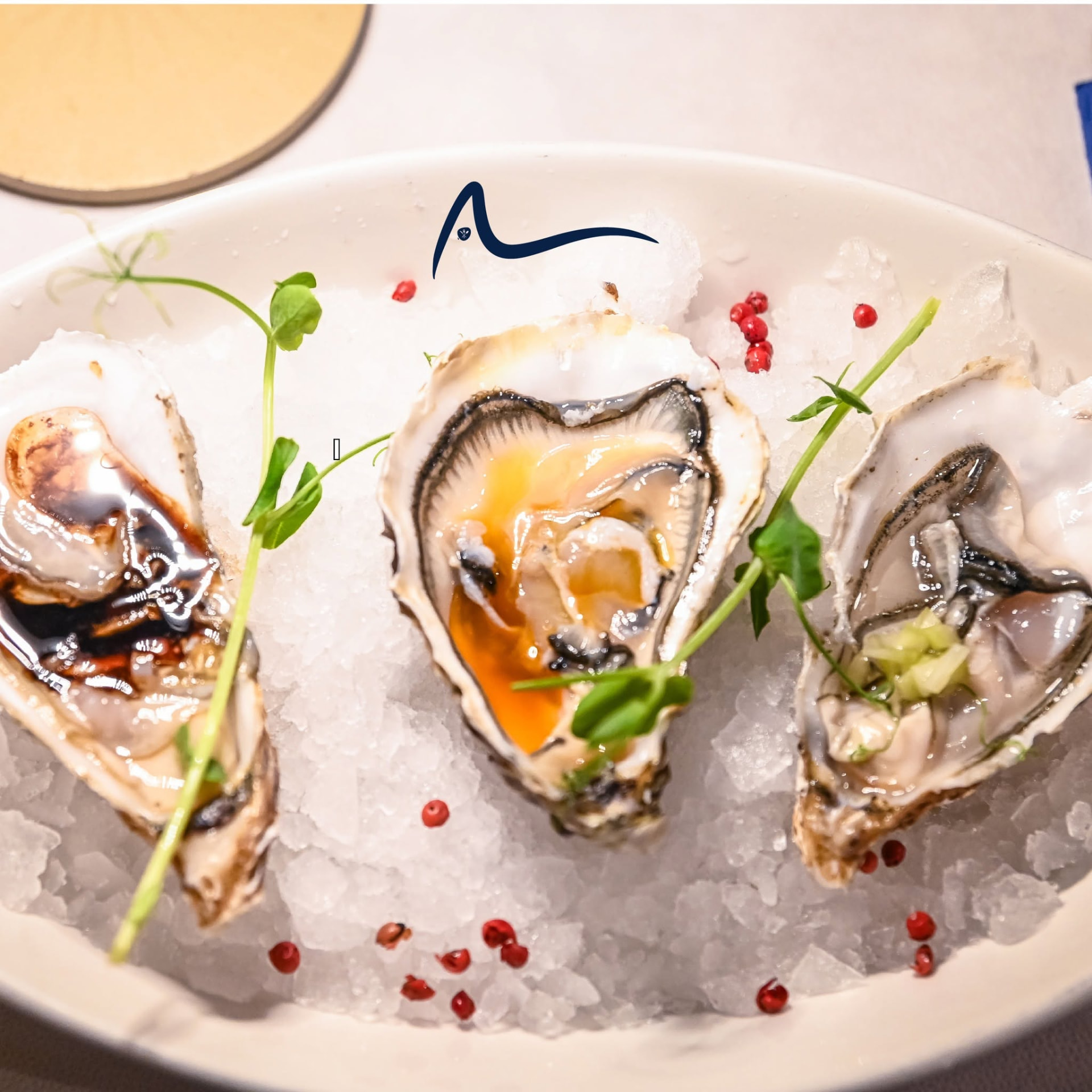 Oyster tasting plate on crushed ice